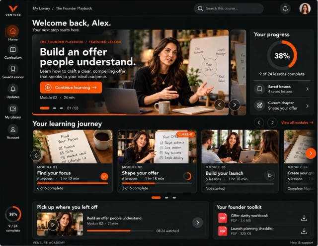 VENTURE Academy home page design preview
