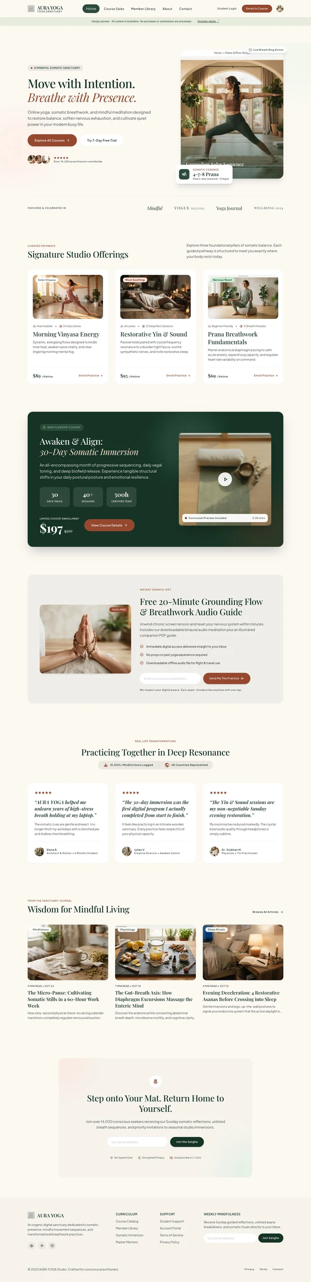 AURA Yoga home page design preview